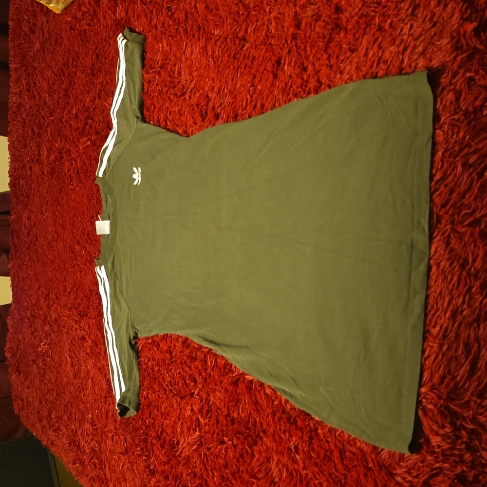 Adidas Olive Green Midi Dress with White Stripes size L